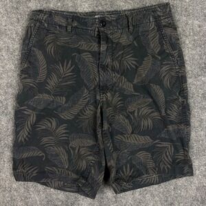 Reyn Spooner Uniqlo Mens Small Black Tropical Palm Leaf Cotton Chino Shorts 31in